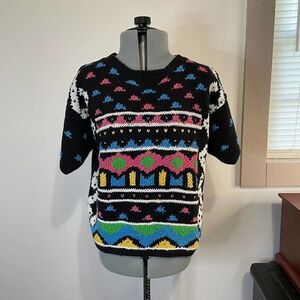 VTG Weathervane Petites Knitted by Hand Linen Blend Embellished Sweater Size S